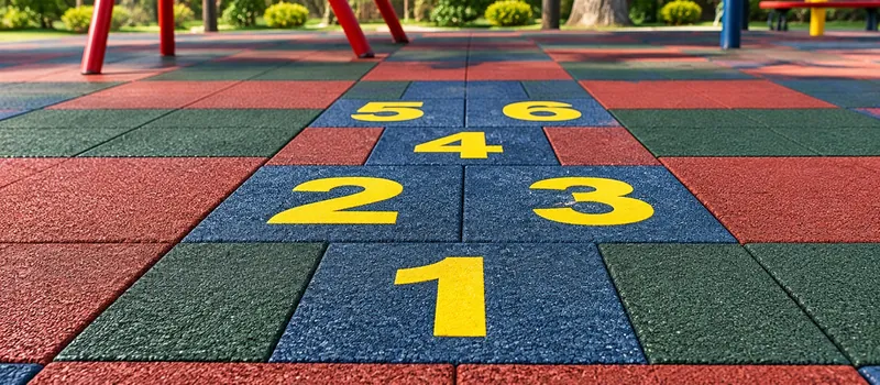 Piso emborrachado colorido com amarelinha numerada